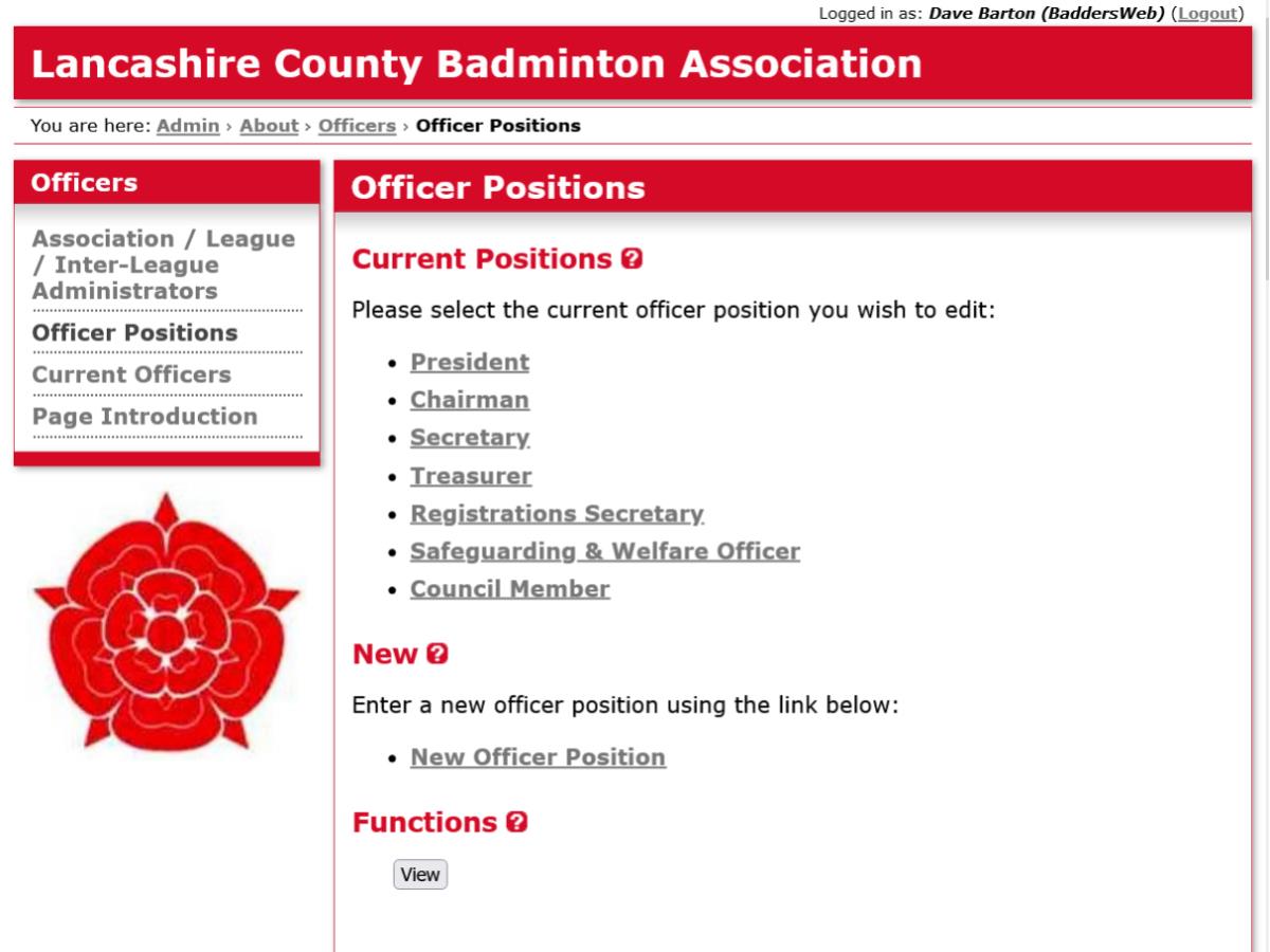 Create a list of league officer positions for display on the website, along with relevant contact details.